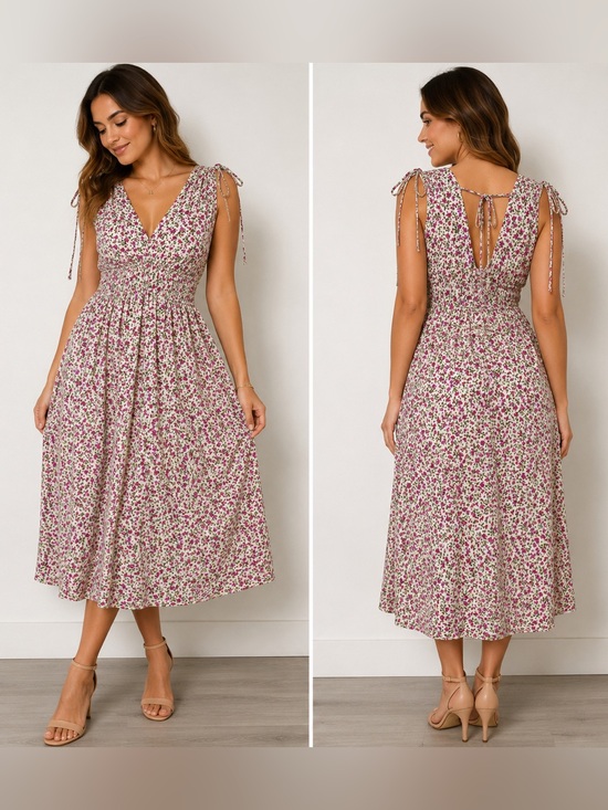 Time and Tru Dresses & Skirts - Time and Tru Floral Elastic Waist Midi Dress – Size Medium
